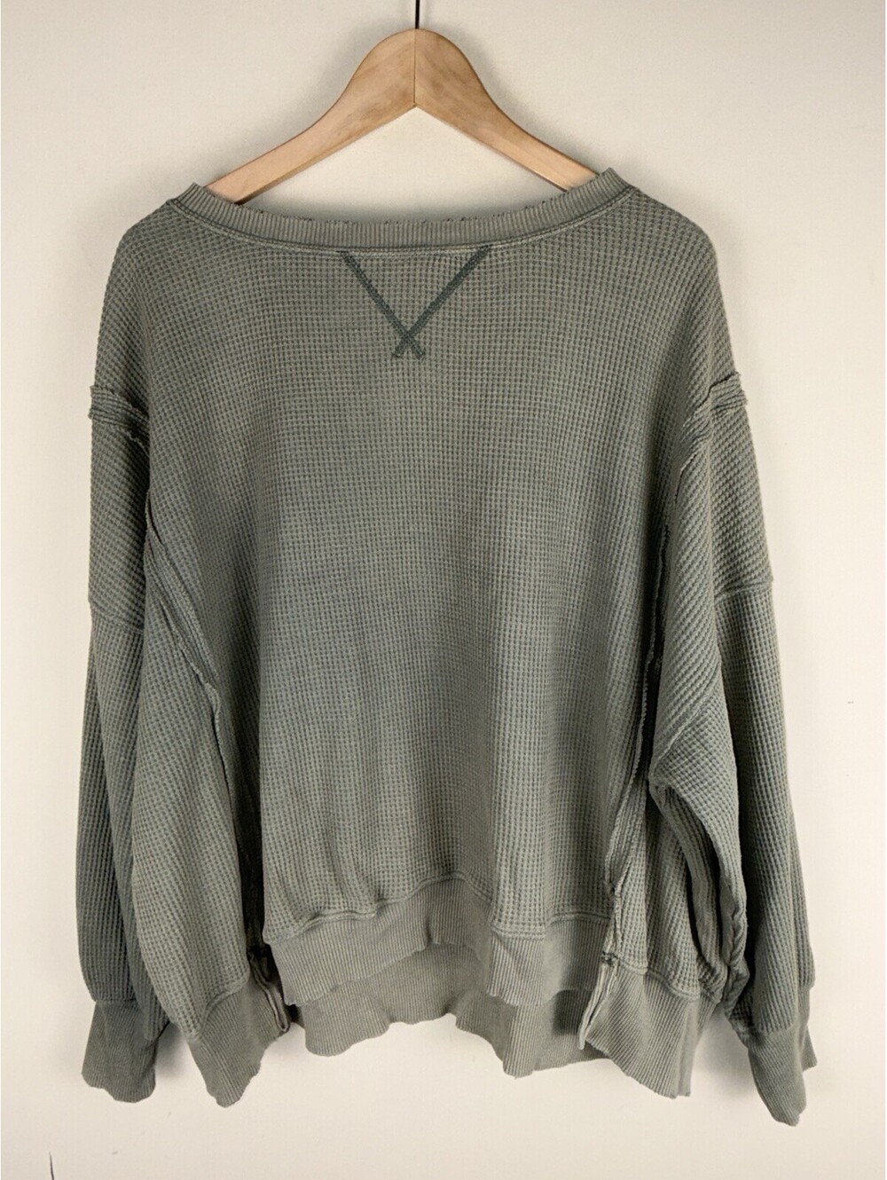 American Eagle Women's Seriously Lived In Oversized Waffle Knit Green Top Small